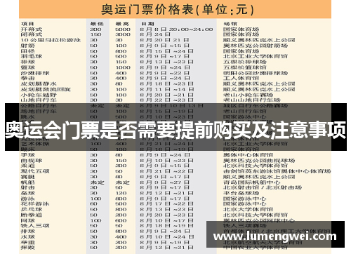 奥运会门票是否需要提前购买及注意事项